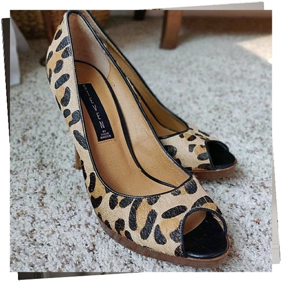 Early 2000 Retro Leopard Print Peep Toe Heels... (7.5) Steven by Steve Madden - Picture 1 of 7